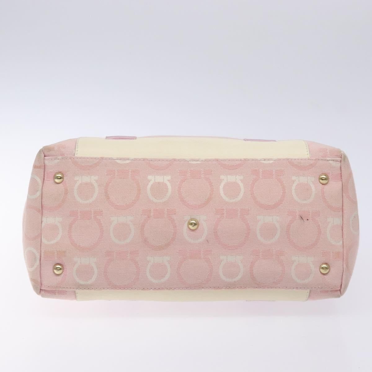 Salvatore Ferragamo Gancini Tote Bag Canvas Pink Gold Auth BA4257
