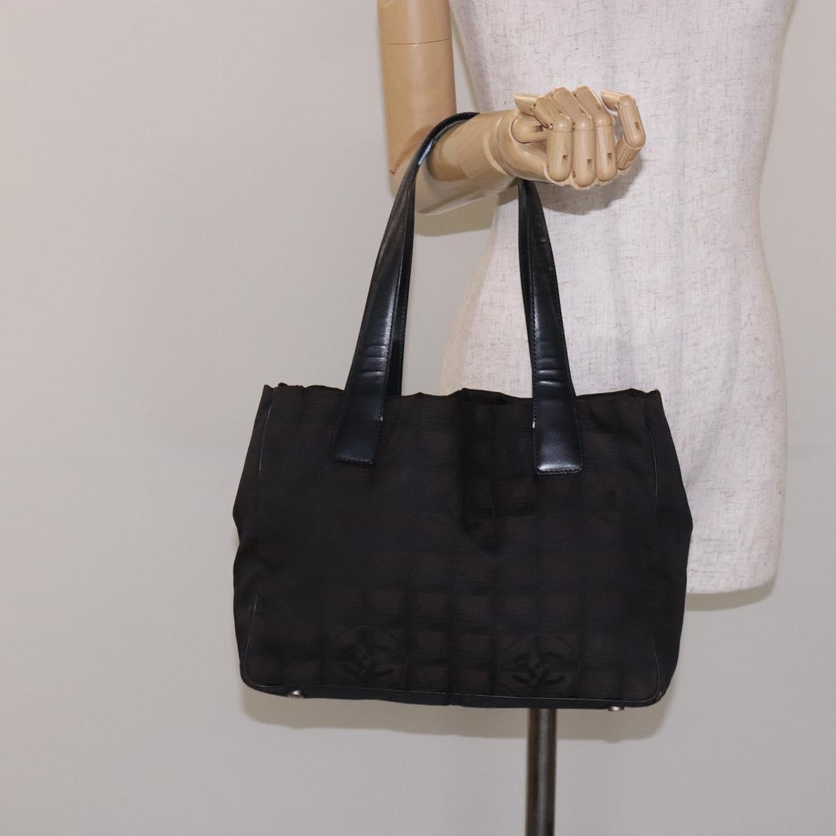 CHANEL New Travel Line Tote Bag Nylon Dark Brown Black CC Auth BA4258