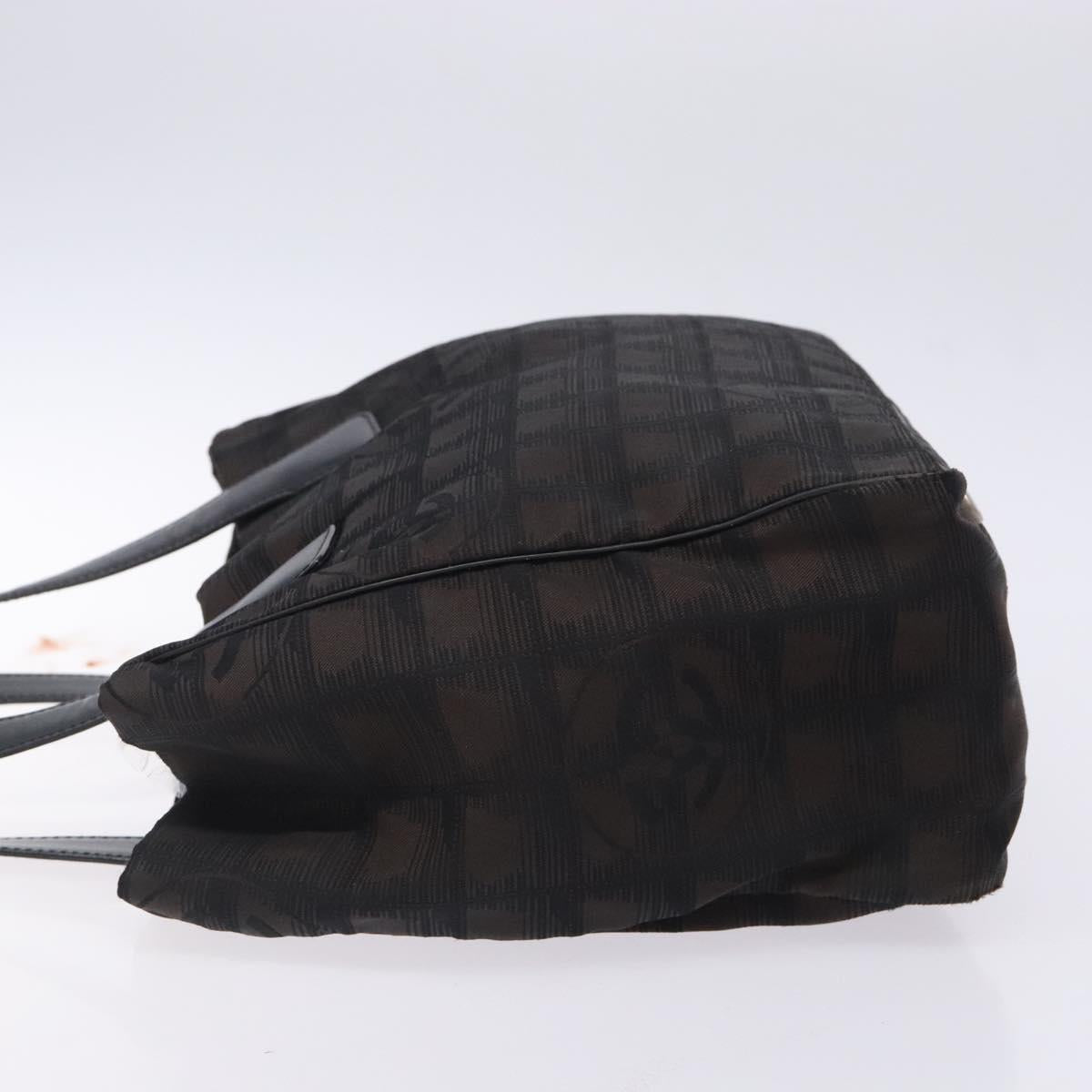 CHANEL New Travel Line Tote Bag Nylon Dark Brown Black CC Auth BA4258