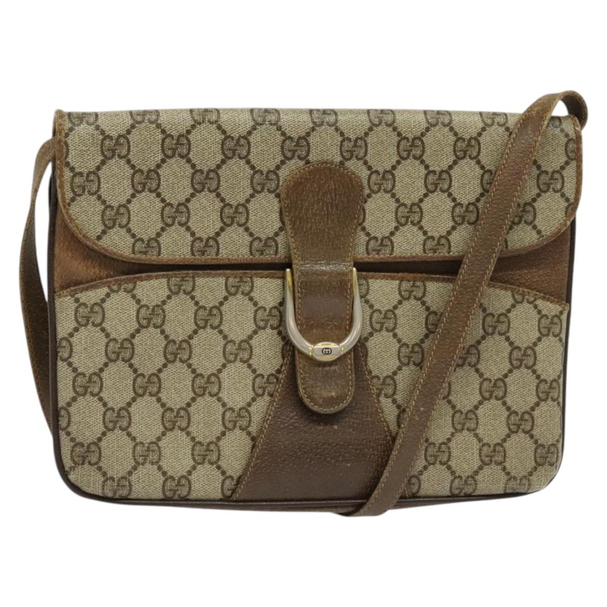 GUCCI GG Supreme Shoulder Bag PVC Beige Gold Auth BA4262