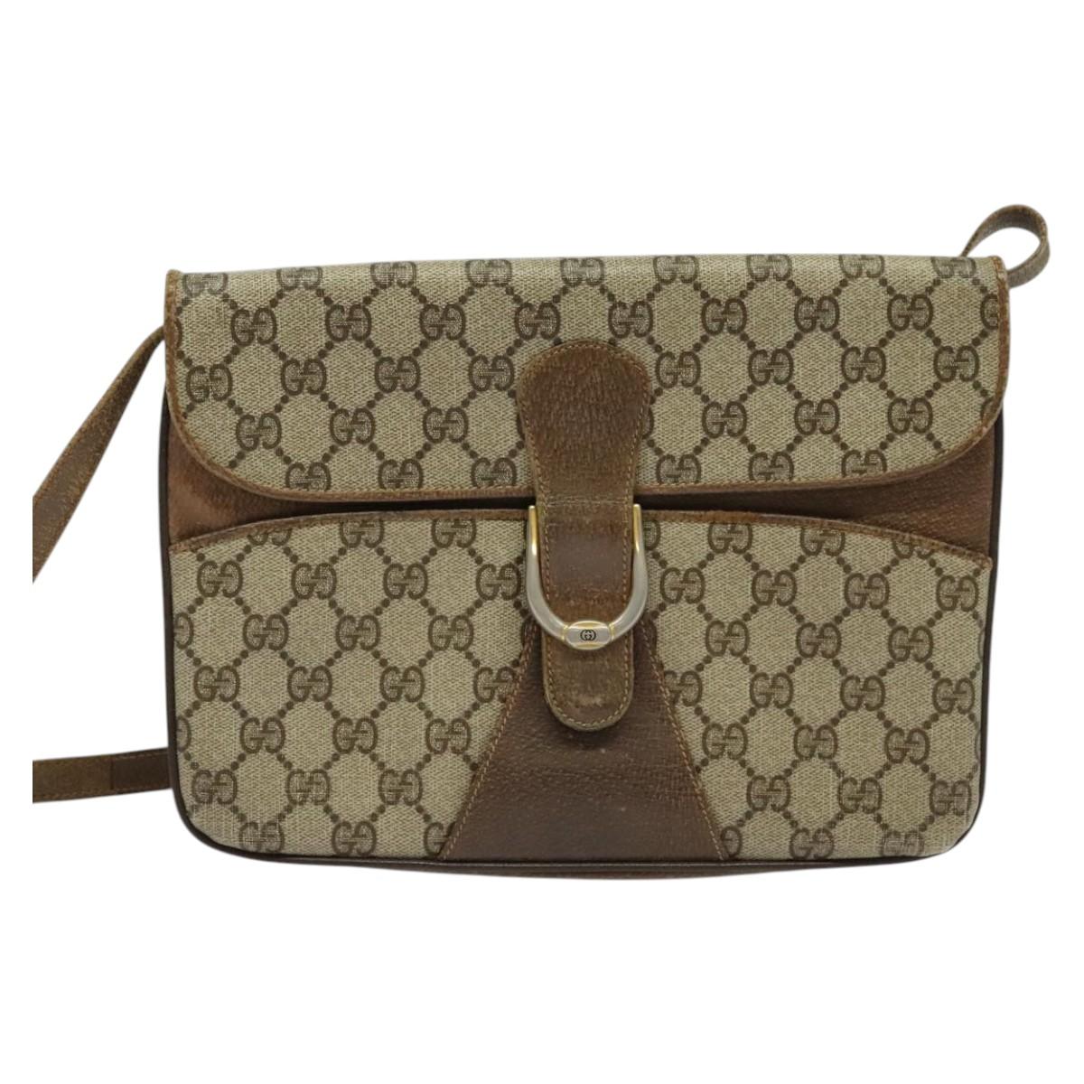 GUCCI GG Supreme Shoulder Bag PVC Beige Gold Auth BA4262