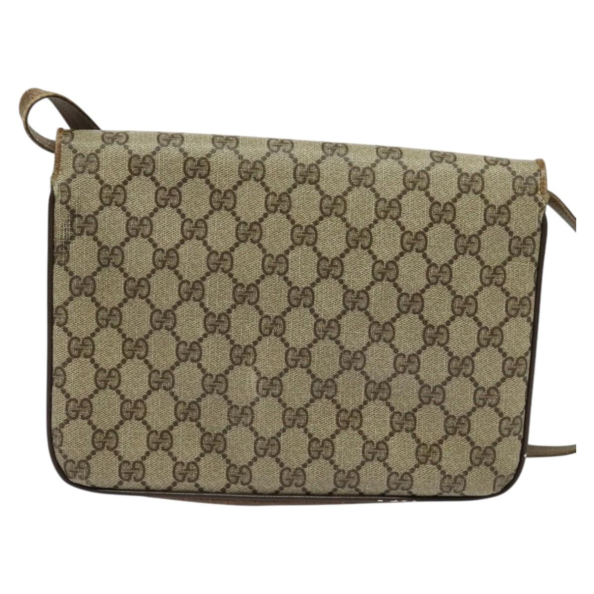GUCCI GG Supreme Shoulder Bag PVC Beige Gold Auth BA4262