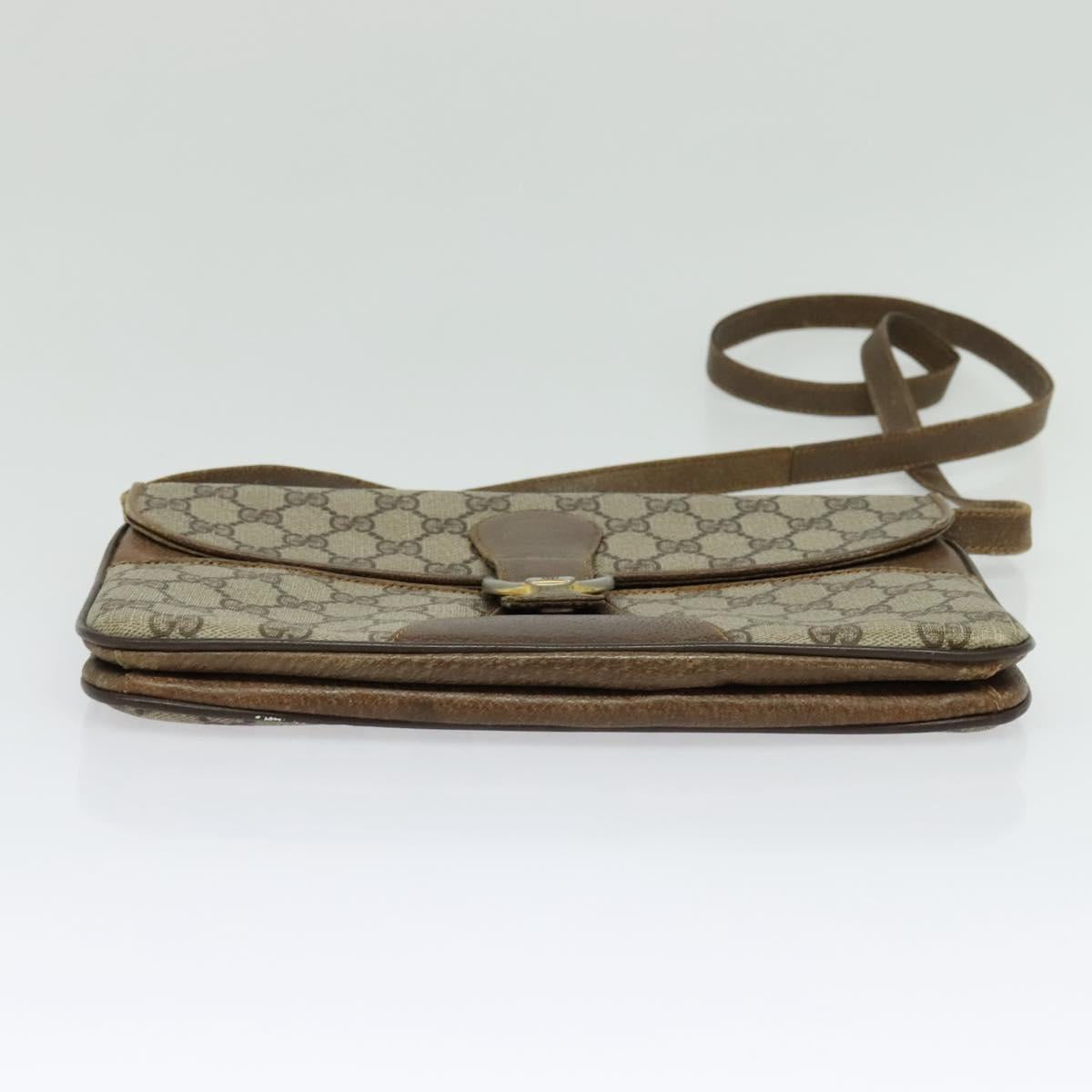 GUCCI GG Supreme Shoulder Bag PVC Beige Gold Auth BA4262