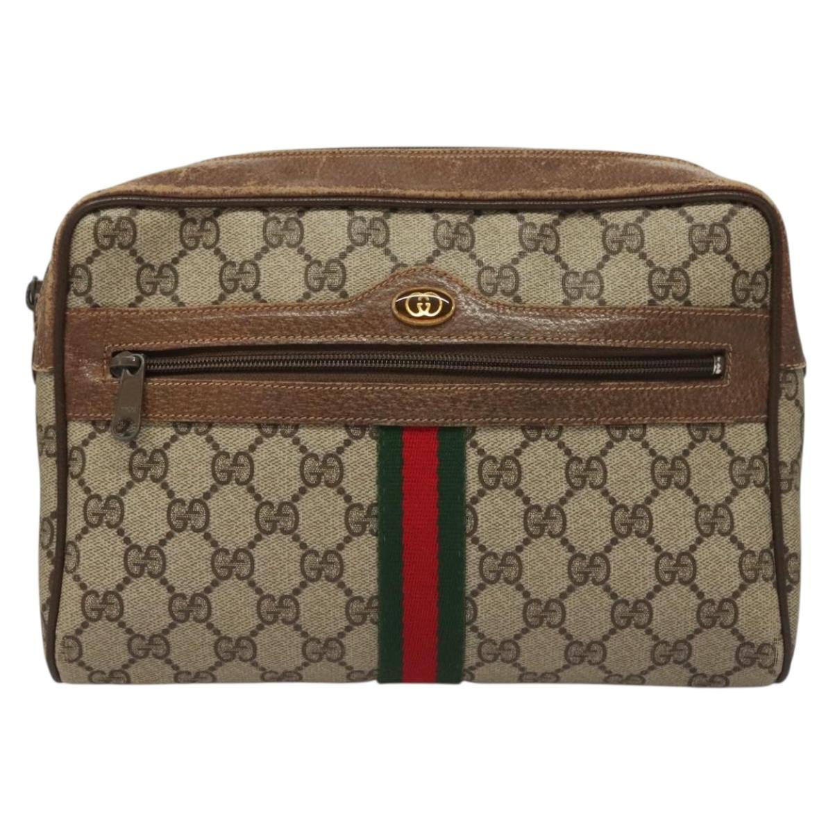 GUCCI GG Supreme Web Sherry Line Bag PVC Beige Gold 378 02 005 Auth BA4264