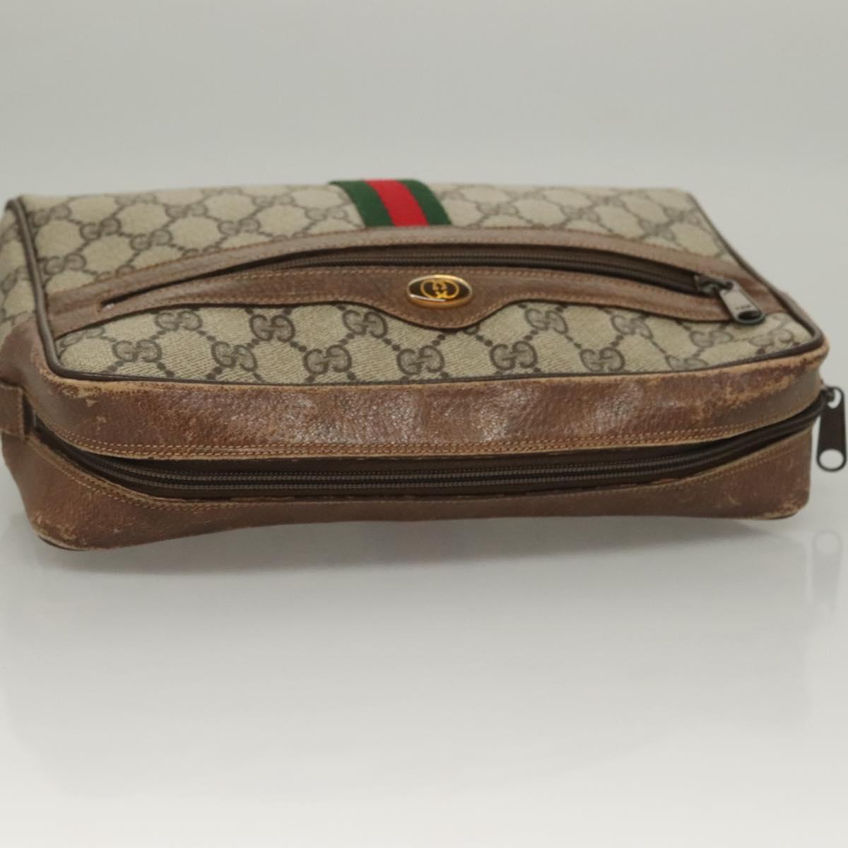 GUCCI GG Supreme Web Sherry Line Bag PVC Beige Gold 378 02 005 Auth BA4264
