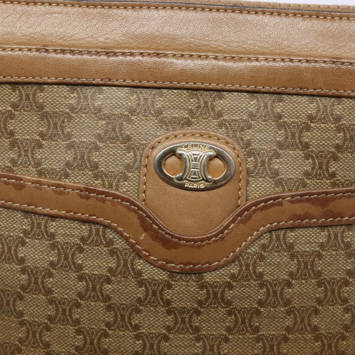 CELINE Macadam Canvas Shoulder Bag PVC Beige Gold Auth BA4269