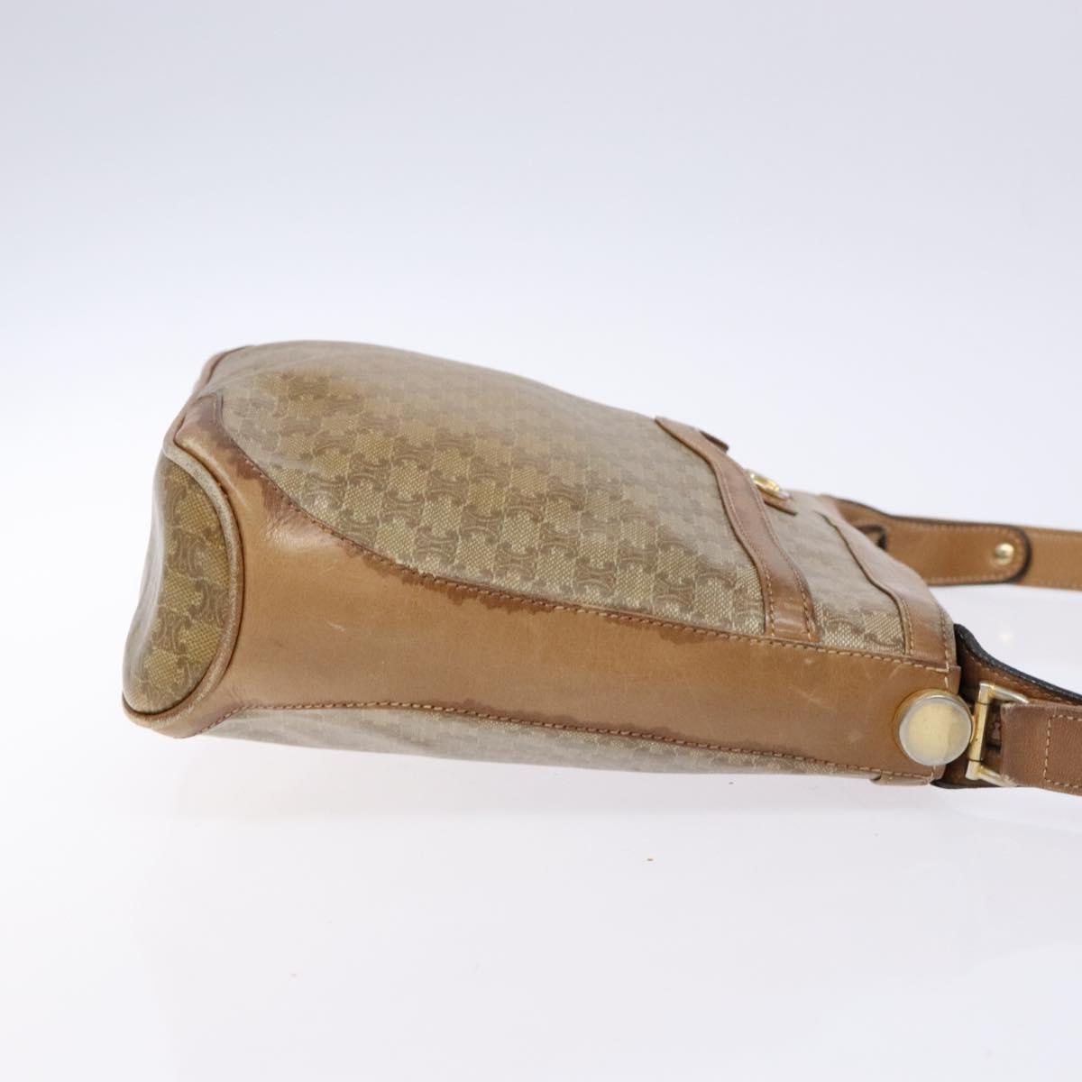CELINE Macadam Canvas Shoulder Bag PVC Beige Gold Auth BA4269