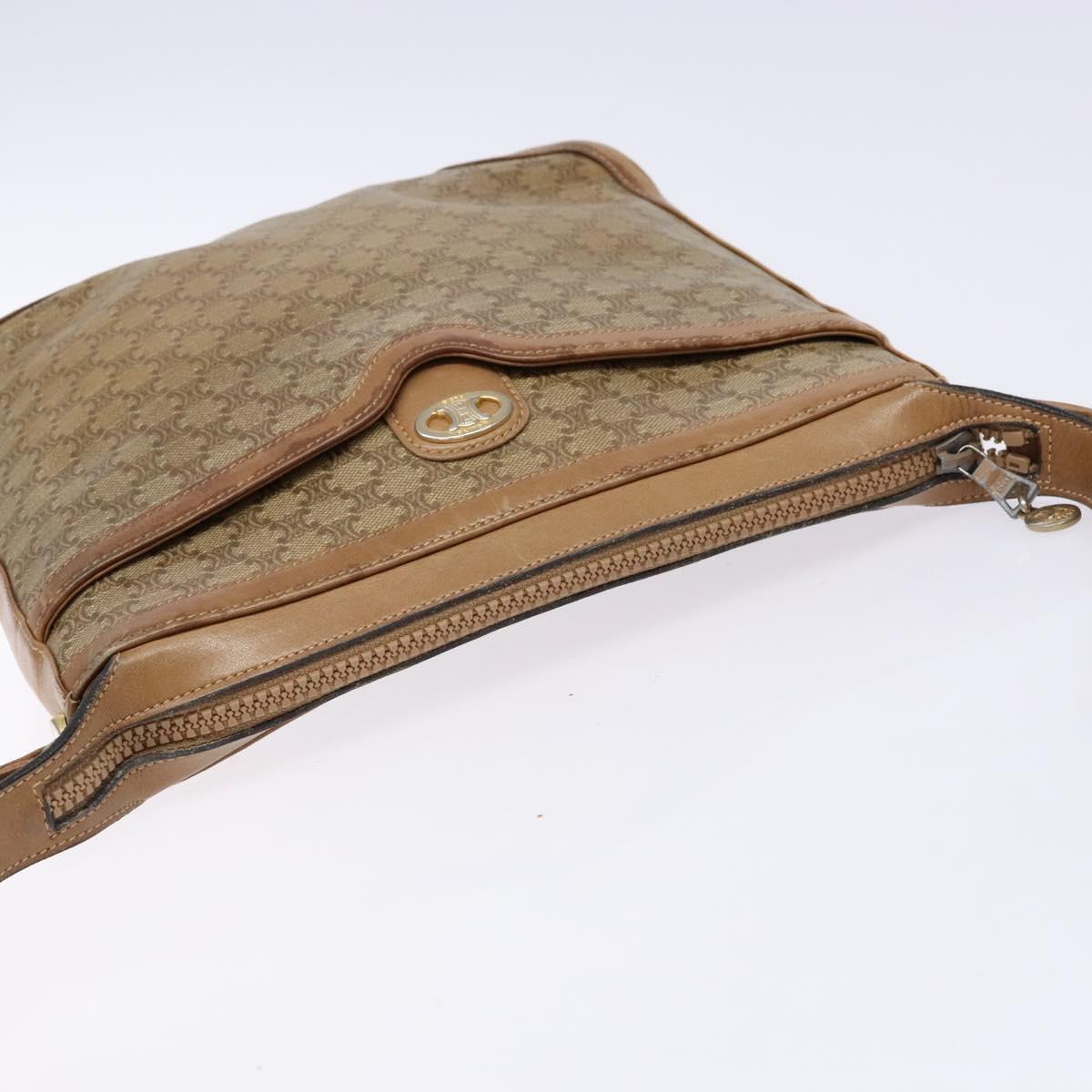 CELINE Macadam Canvas Shoulder Bag PVC Beige Gold Auth BA4269