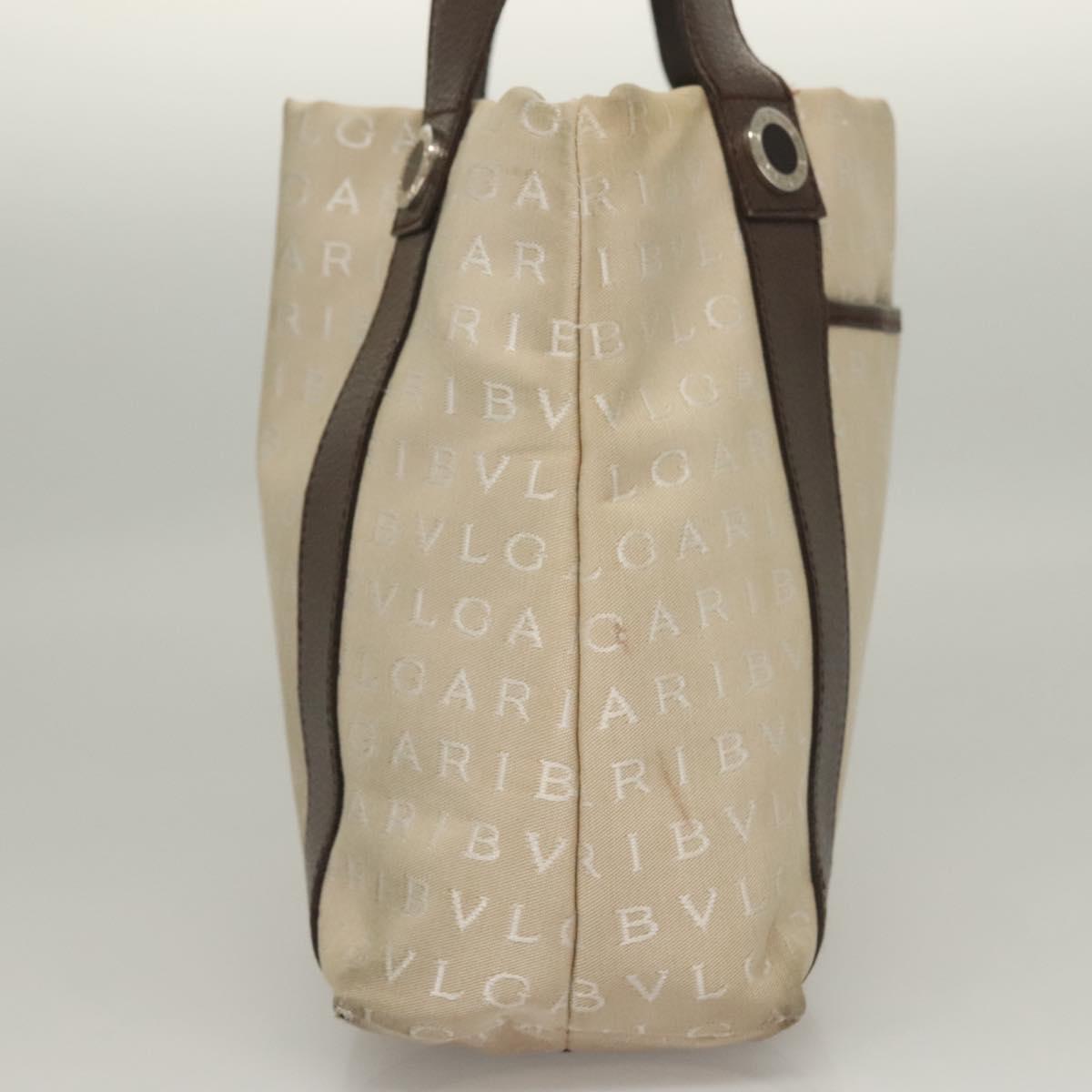BVLGARI Logo Mania Tote Bag Canvas Beige Silver Auth BA4270