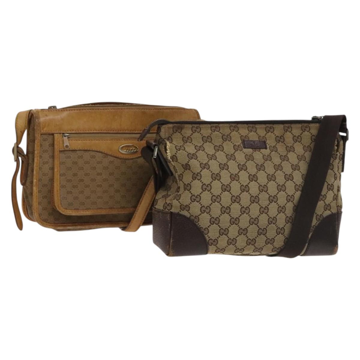 GUCCI GG Canvas Micro GG Supreme Shoulder Bag PVC 2Set Beige Brown Auth BA4272