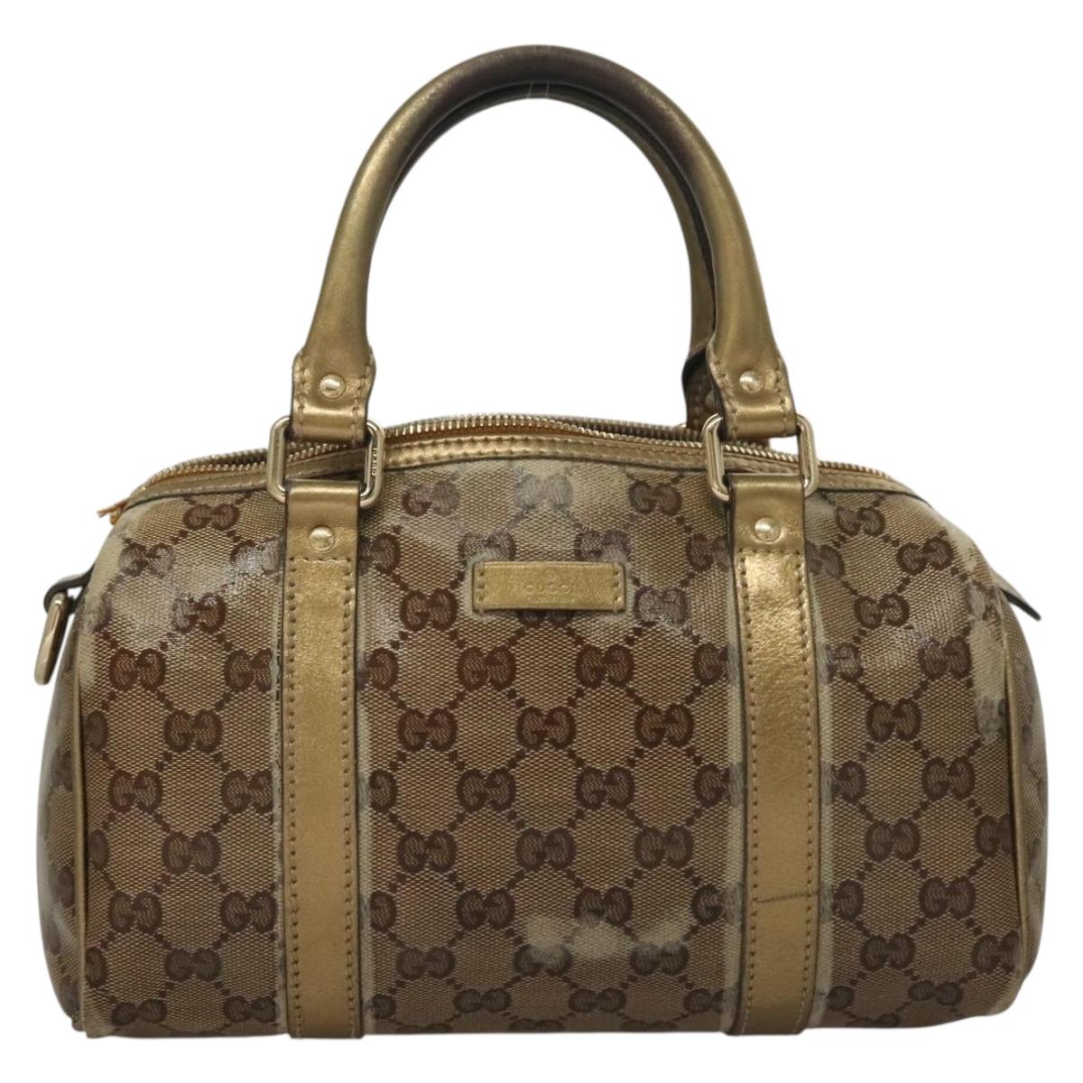 GUCCI GG Crystal Hand Bag Coated Canvas Brown Gold 193604 Auth BA4280