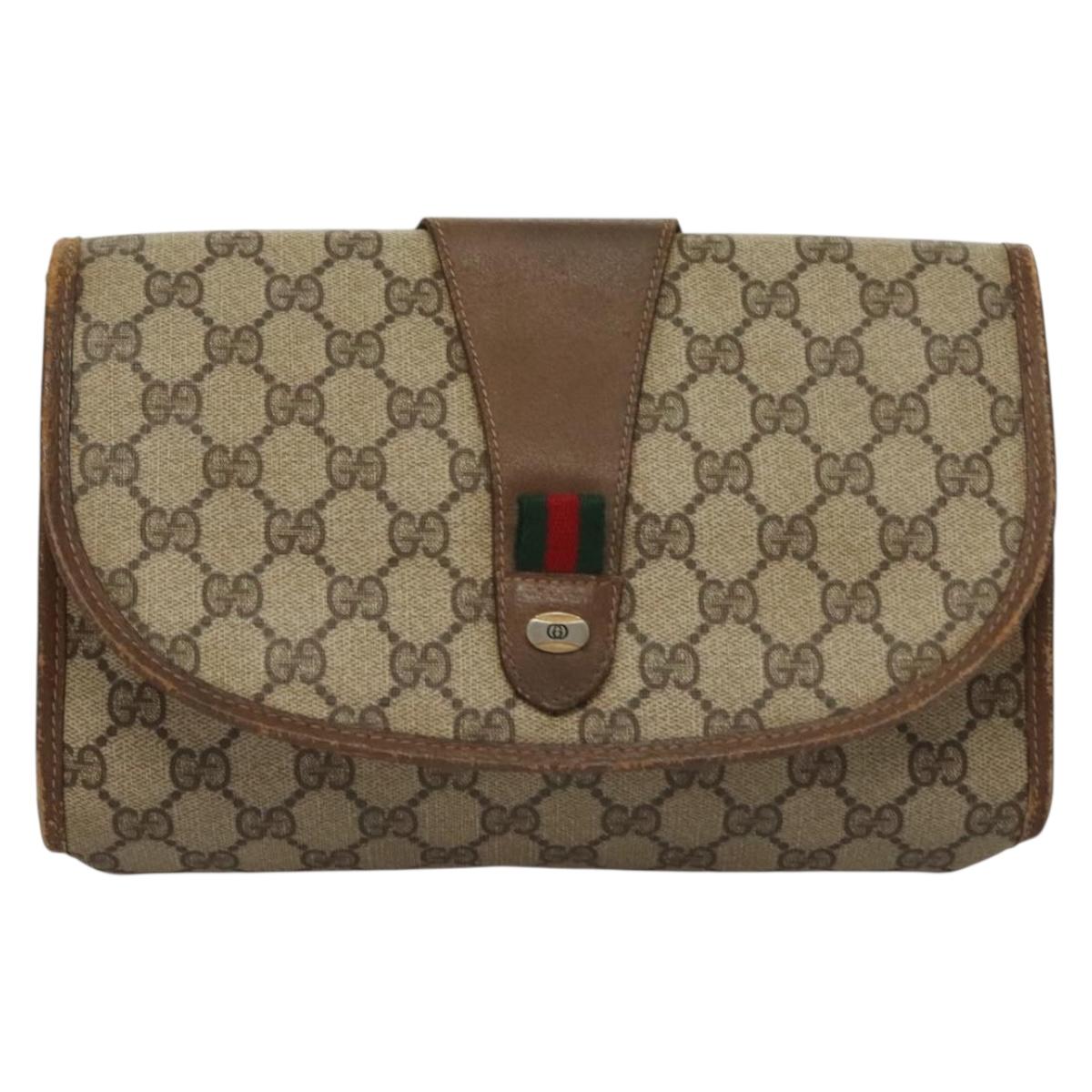 GUCCI GG Supreme Web Sherry Line Clutch Bag PVC Beige Gold 89 01 030 Auth BA4284