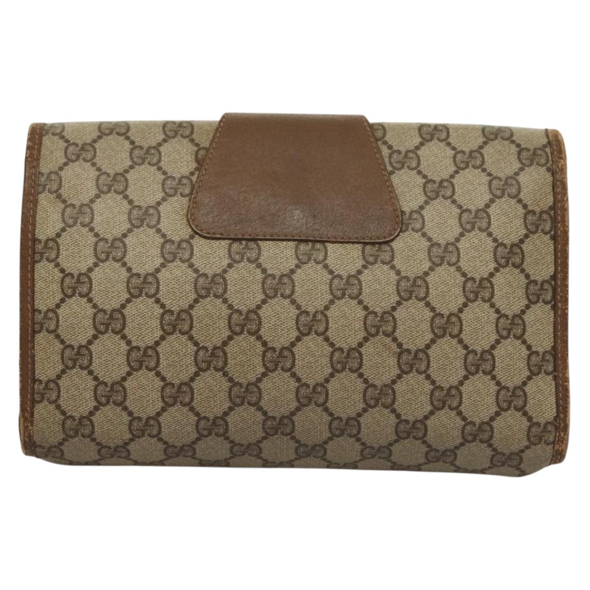 GUCCI GG Supreme Web Sherry Line Clutch Bag PVC Beige Gold 89 01 030 Auth BA4284
