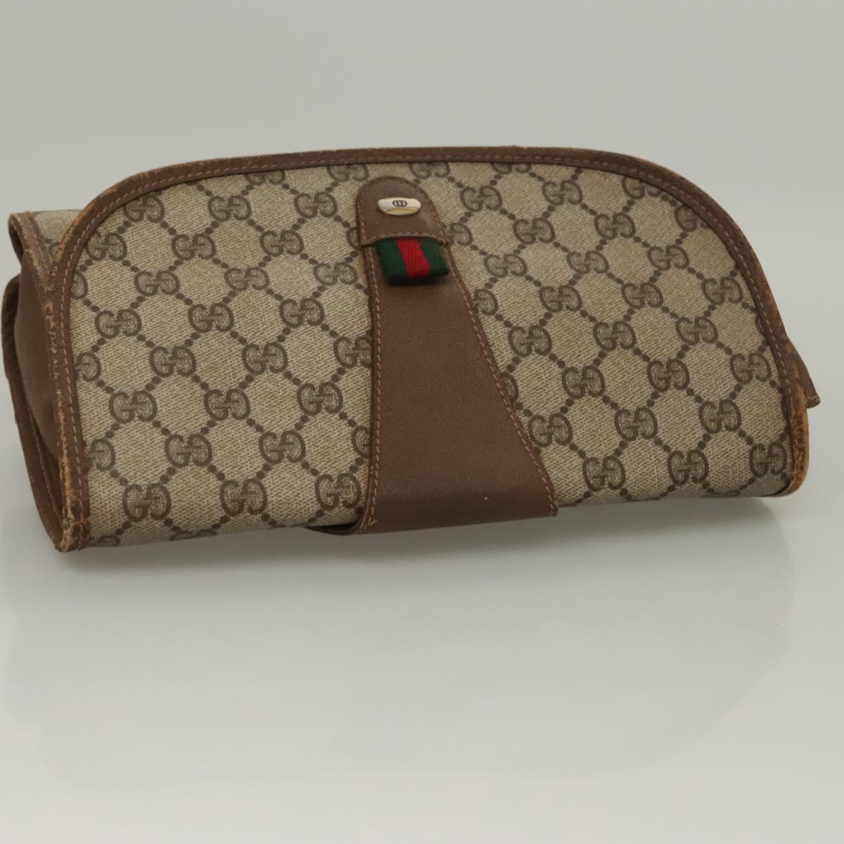 GUCCI GG Supreme Web Sherry Line Clutch Bag PVC Beige Gold 89 01 030 Auth BA4284