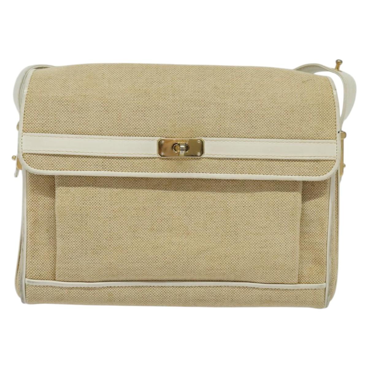 BALLY Shoulder Bag Canvas Beige Gold Auth BA4285