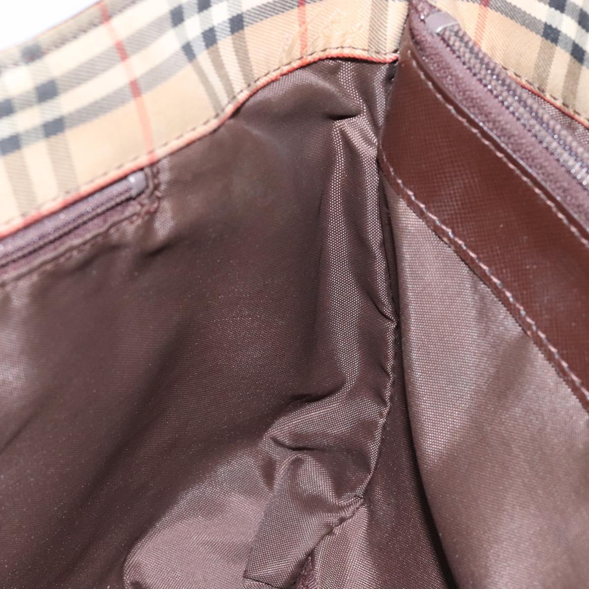 Burberrys Nova Check Hand Bag Canvas Beige Silver Auth BA4286