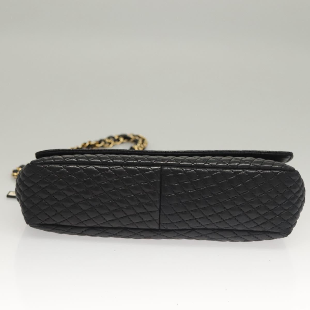 BALLY Quilted Chain Shoulder Bag Leather Black Gold Auth BA4302