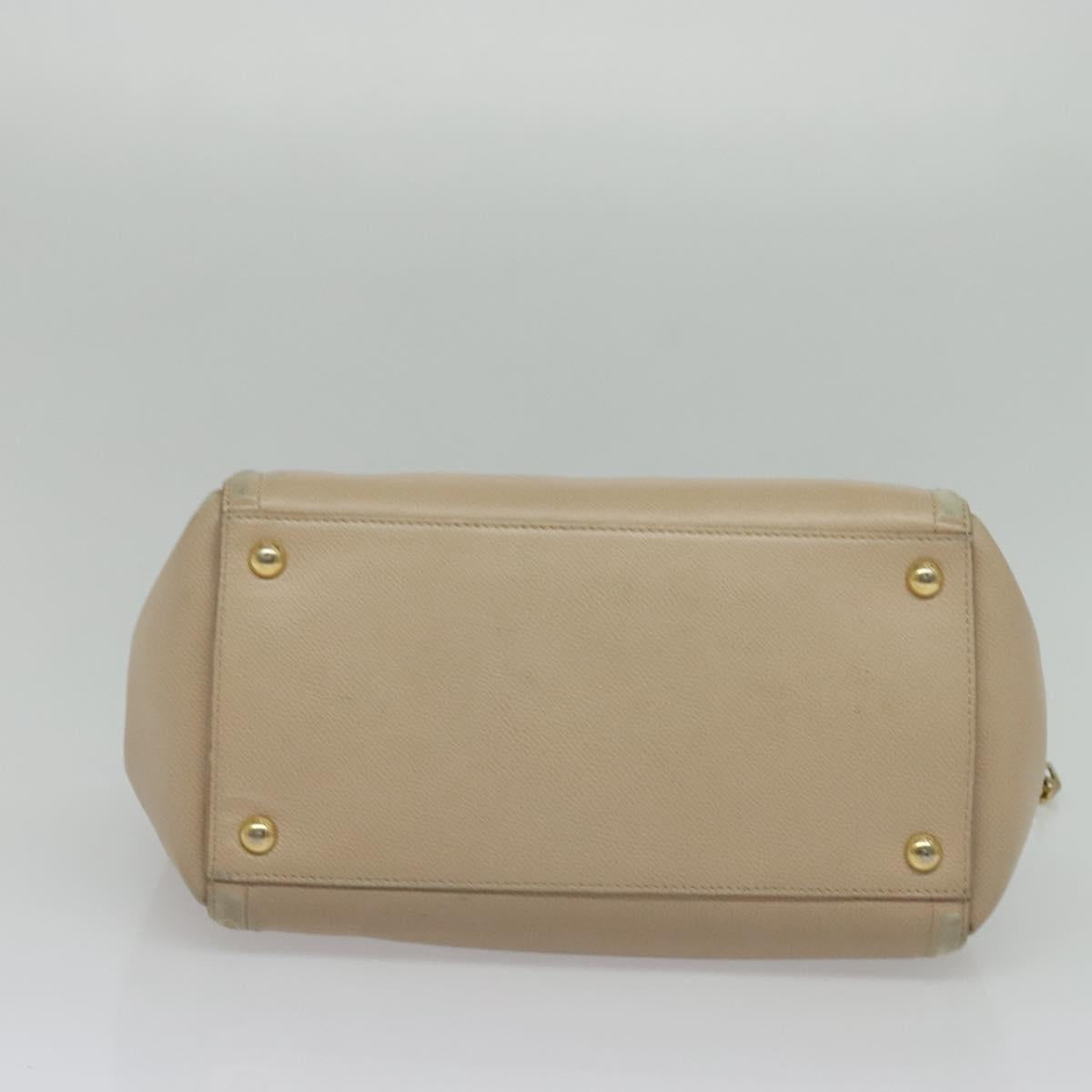 Salvatore Ferragamo Vala Hand Bag Leather 2way Beige Gold Auth BA4303