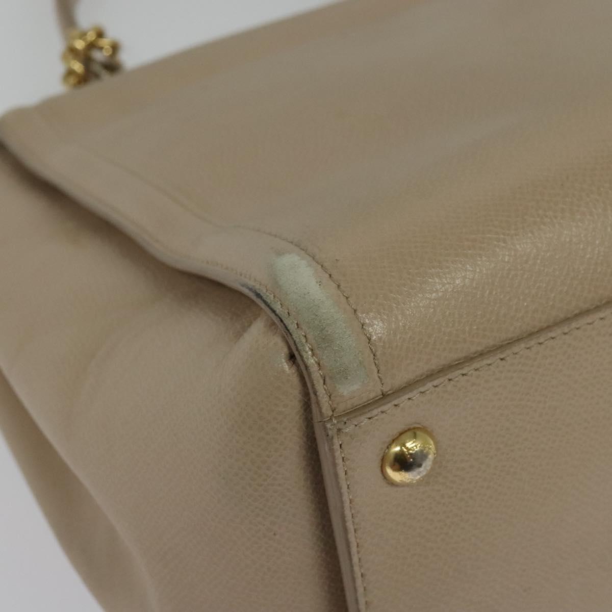 Salvatore Ferragamo Vala Hand Bag Leather 2way Beige Gold Auth BA4303