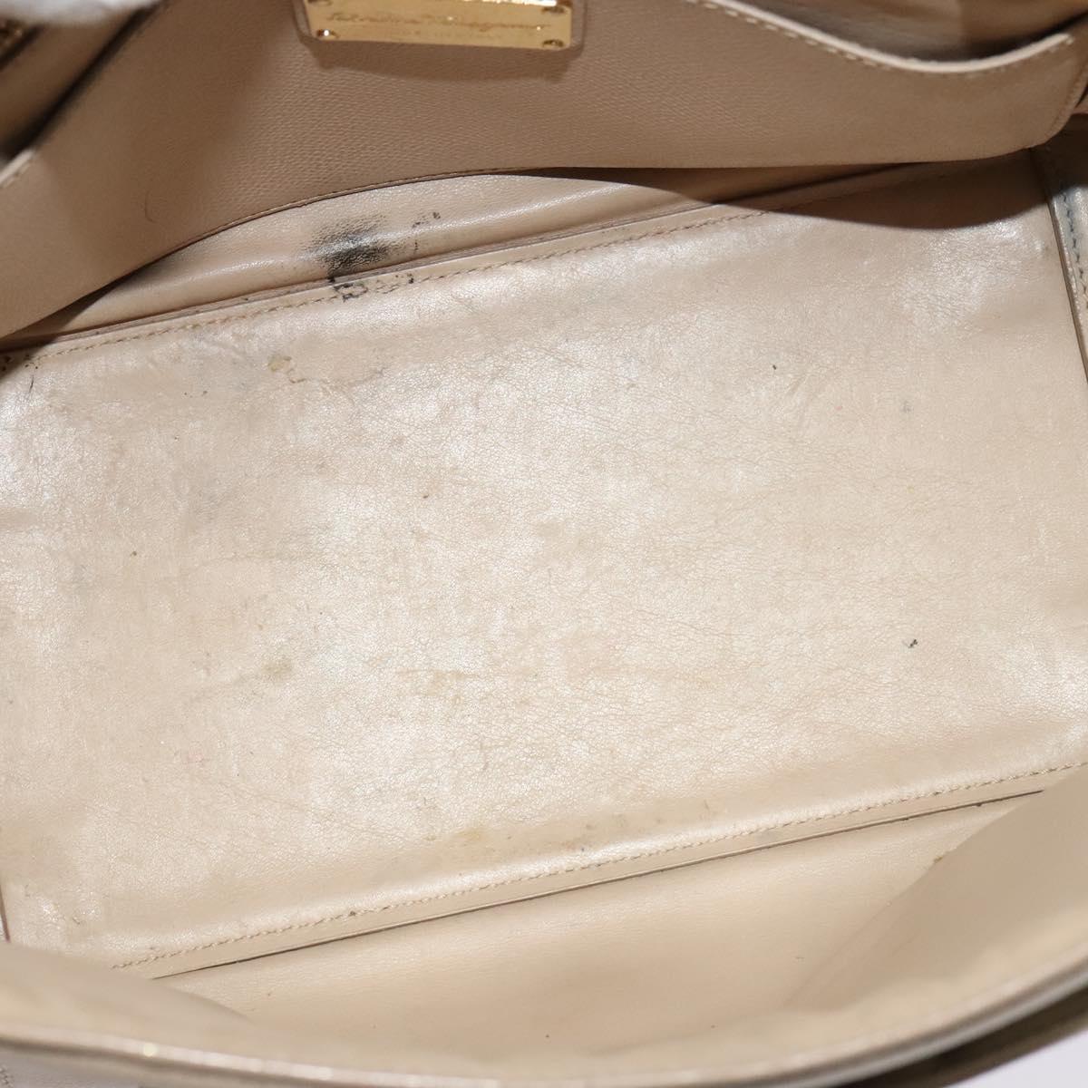 Salvatore Ferragamo Vala Hand Bag Leather 2way Beige Gold Auth BA4303