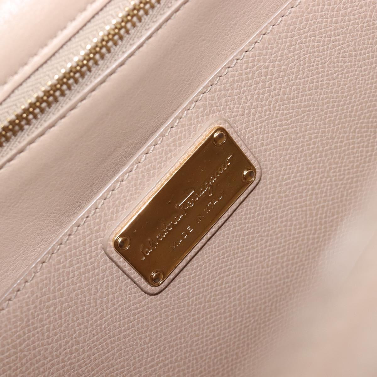 Salvatore Ferragamo Vala Hand Bag Leather 2way Beige Gold Auth BA4303