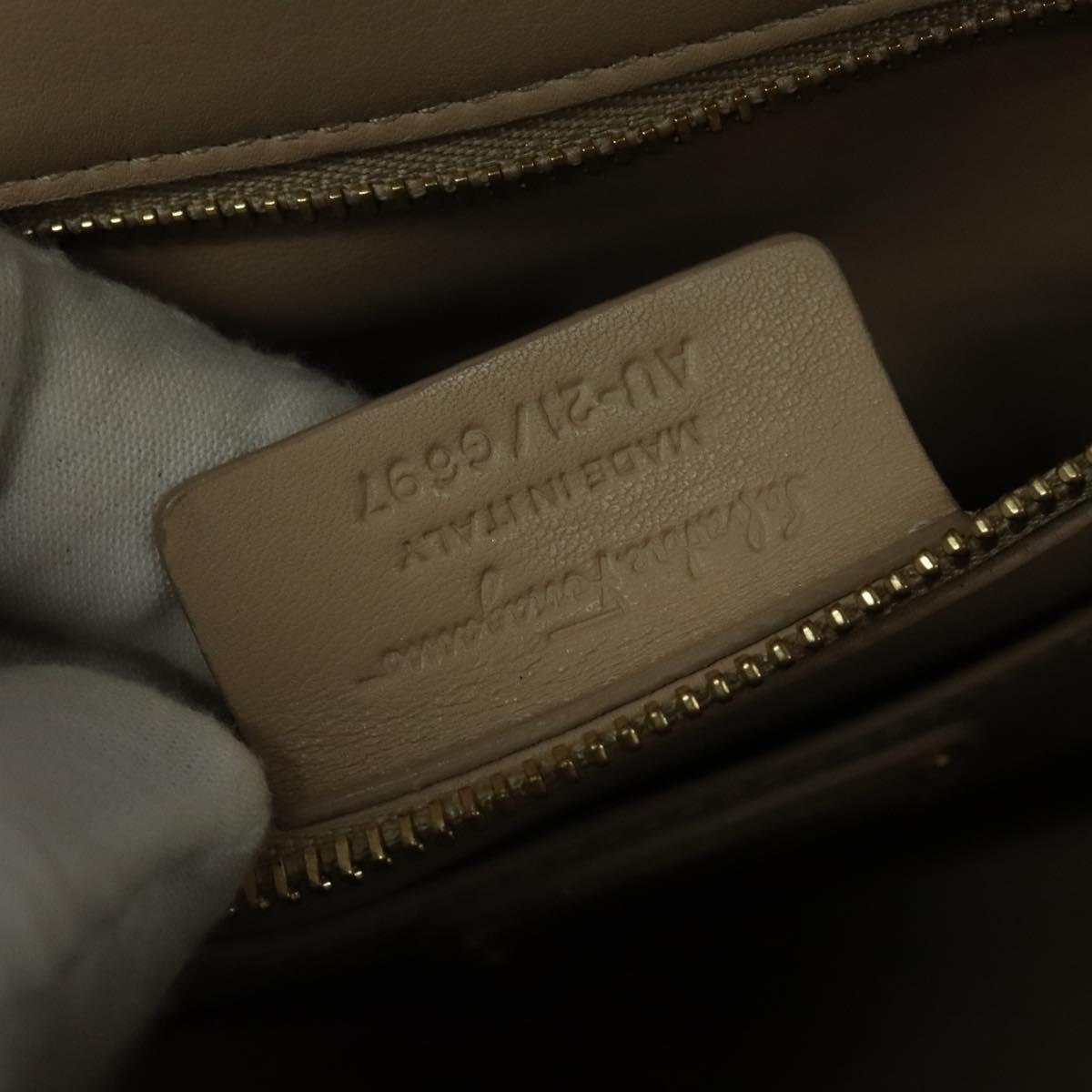 Salvatore Ferragamo Vala Hand Bag Leather 2way Beige Gold Auth BA4303