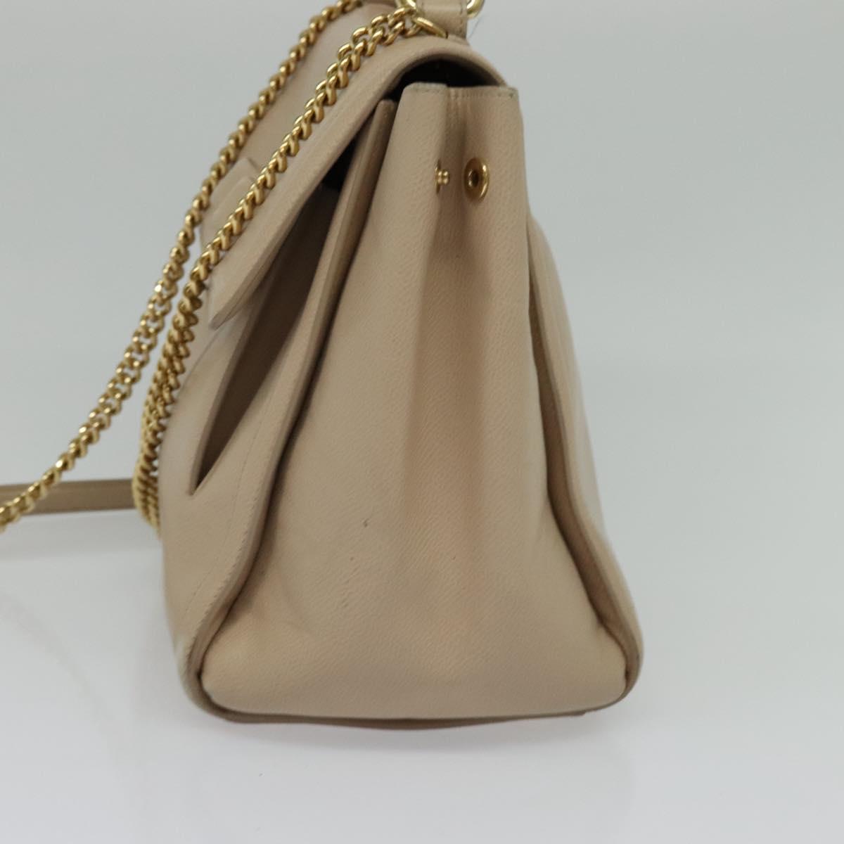 Salvatore Ferragamo Vala Hand Bag Leather 2way Beige Gold Auth BA4303