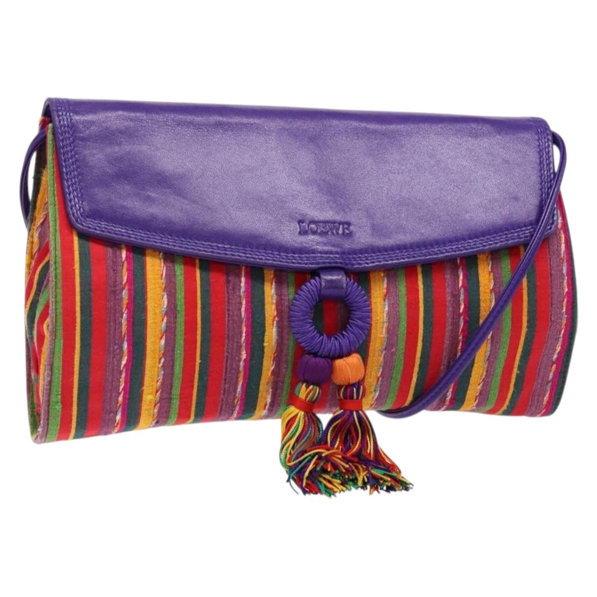 LOEWE Shoulder Bag Leather Purple Gold Auth BA4309