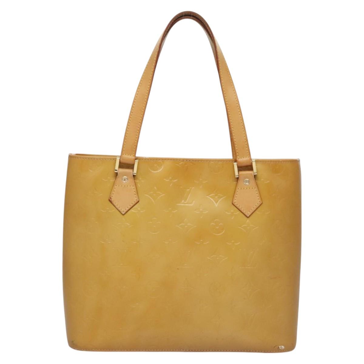 LOUIS VUITTON Monogram Vernis Houston Hand Bag Beige M91004 LV Auth BA431