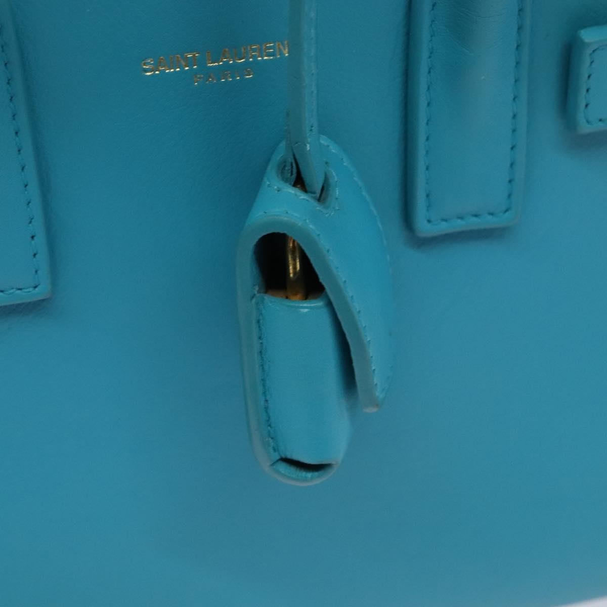 SAINT LAURENT Sac De Jour Nano Bag Leather Light Blue Gold 311208 Auth BA4310