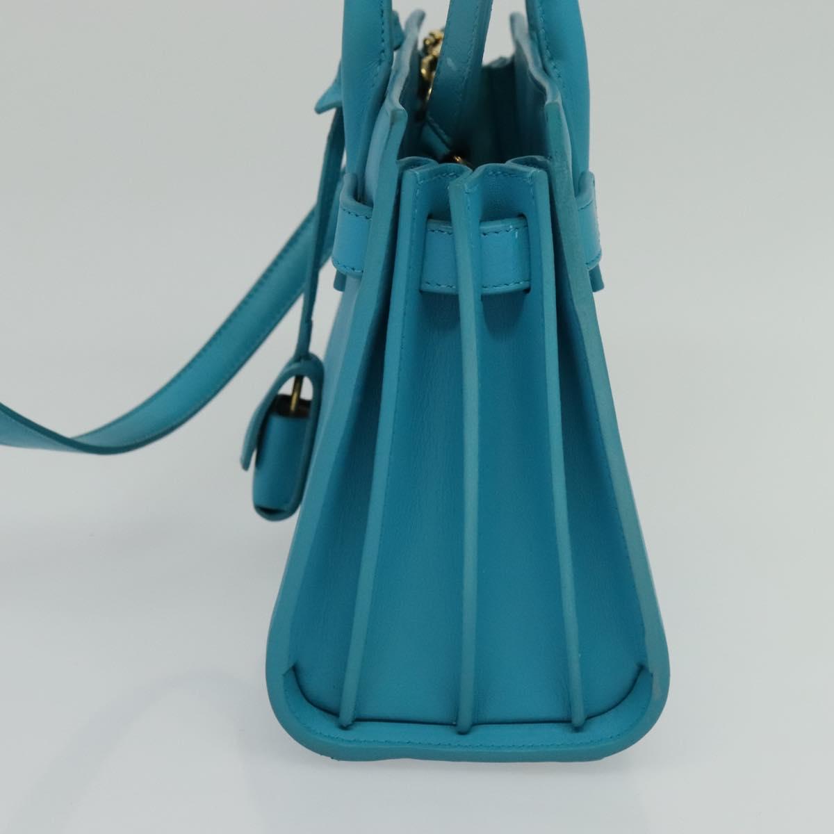 SAINT LAURENT Sac De Jour Nano Bag Leather Light Blue Gold 311208 Auth BA4310