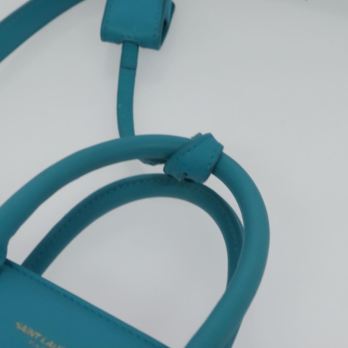 SAINT LAURENT Sac De Jour Nano Bag Leather Light Blue Gold 311208 Auth BA4310