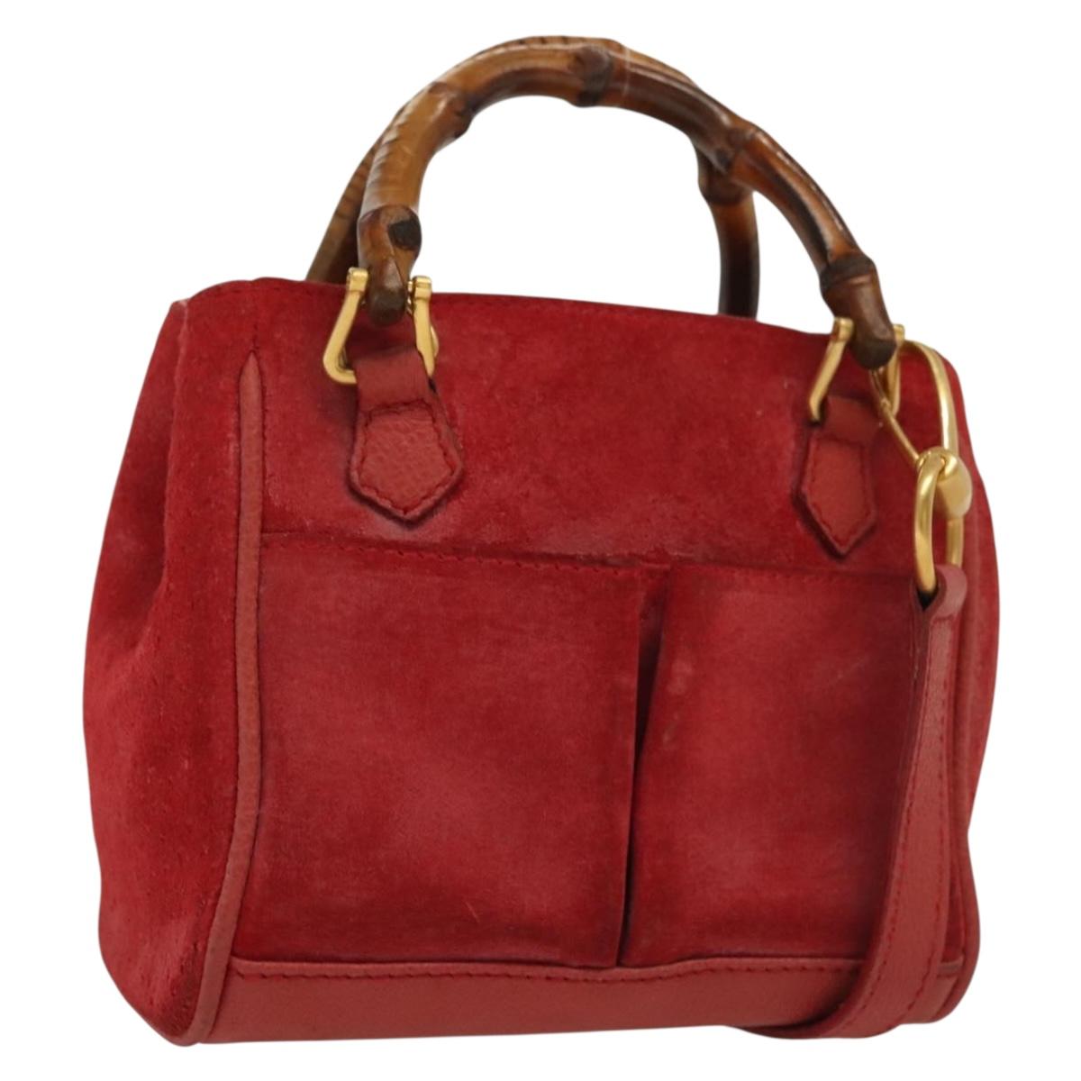 GUCCI Bamboo Hand Bag Suede 2way Red Gold 007 1793 0238 Auth BA4313