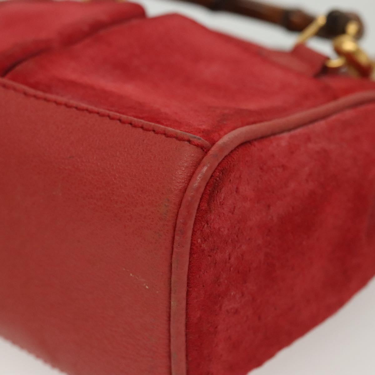 GUCCI Bamboo Hand Bag Suede 2way Red Gold 007 1793 0238 Auth BA4313