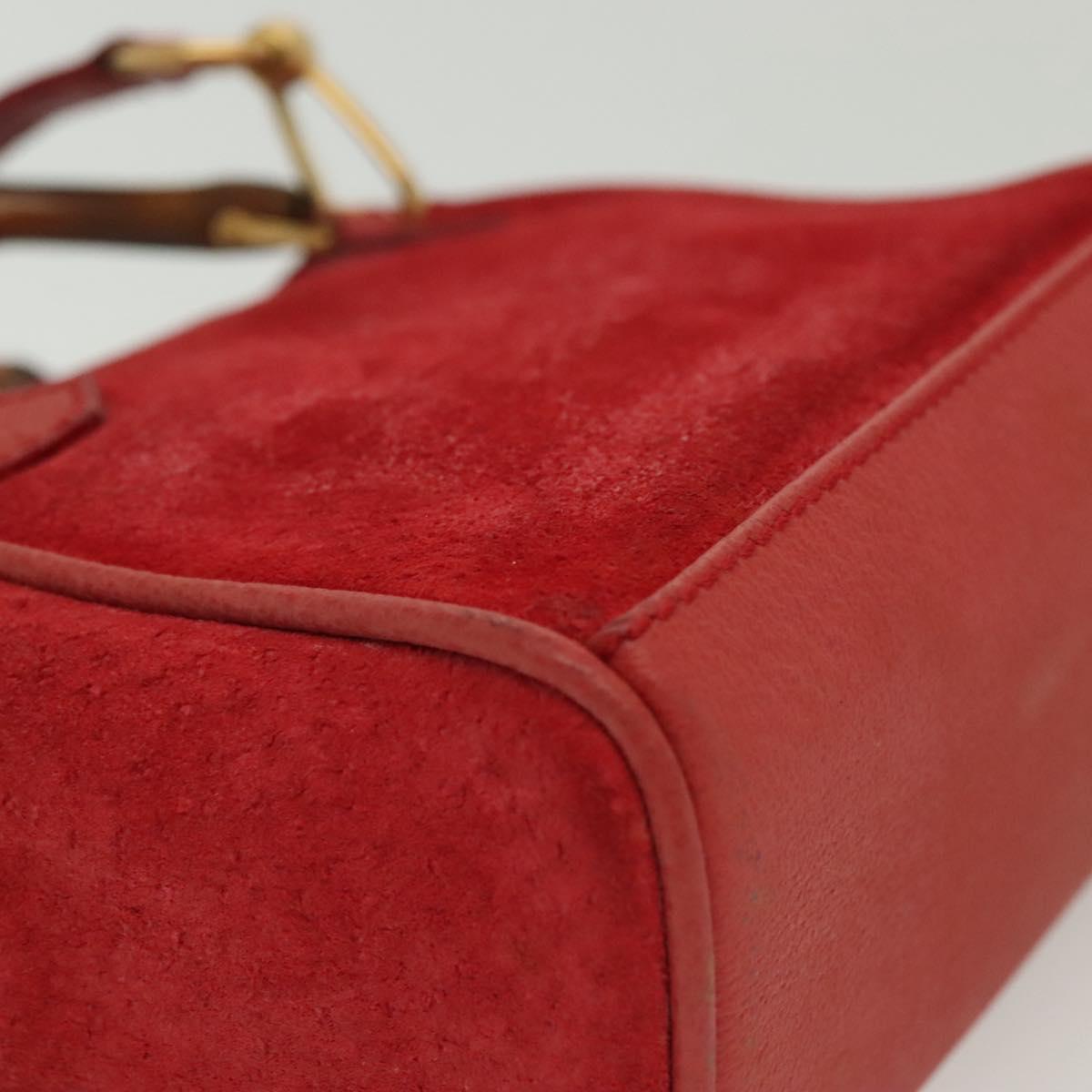GUCCI Bamboo Hand Bag Suede 2way Red Gold 007 1793 0238 Auth BA4313