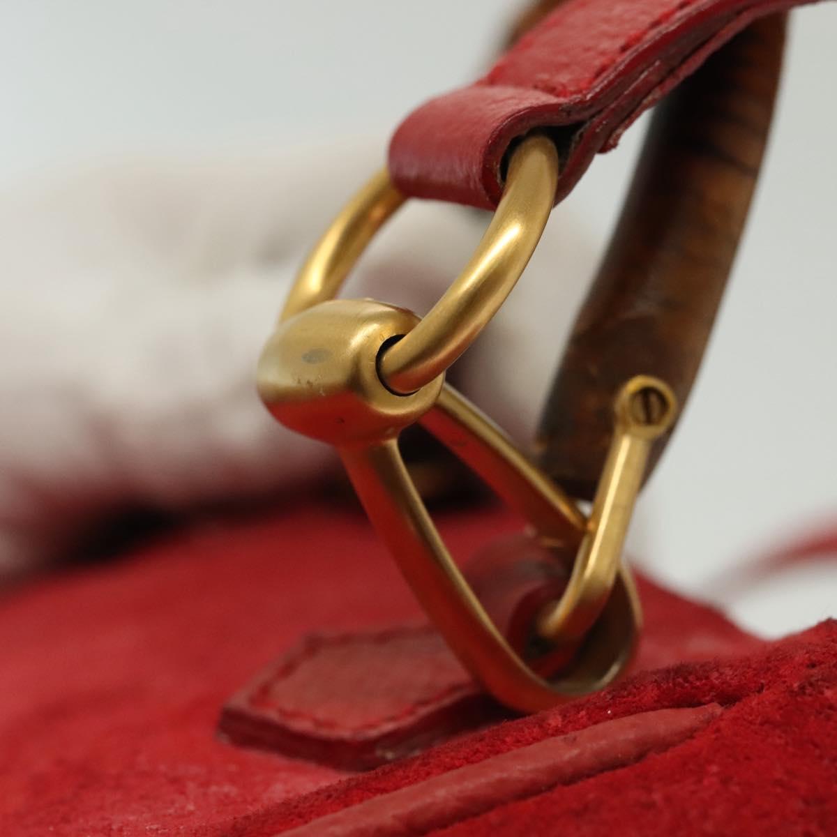 GUCCI Bamboo Hand Bag Suede 2way Red Gold 007 1793 0238 Auth BA4313