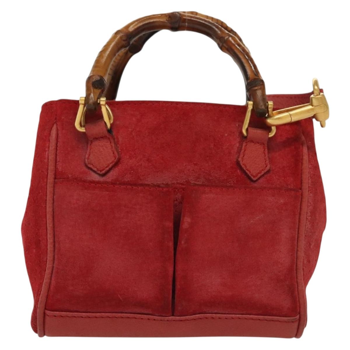 GUCCI Bamboo Hand Bag Suede 2way Red Gold 007 1793 0238 Auth BA4313