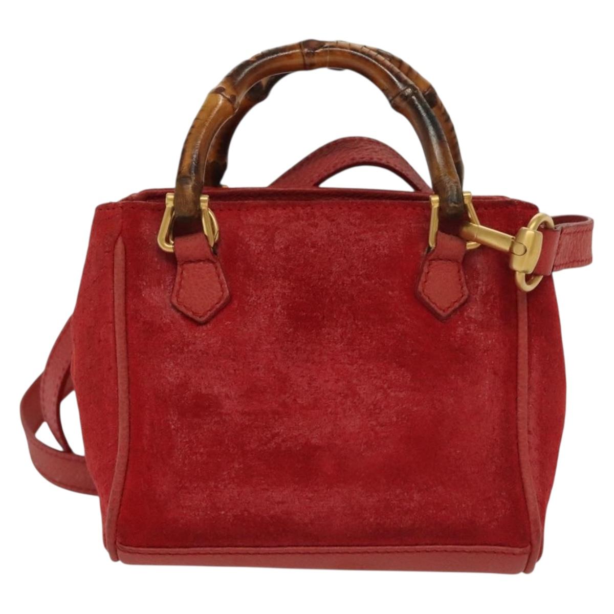GUCCI Bamboo Hand Bag Suede 2way Red Gold 007 1793 0238 Auth BA4313