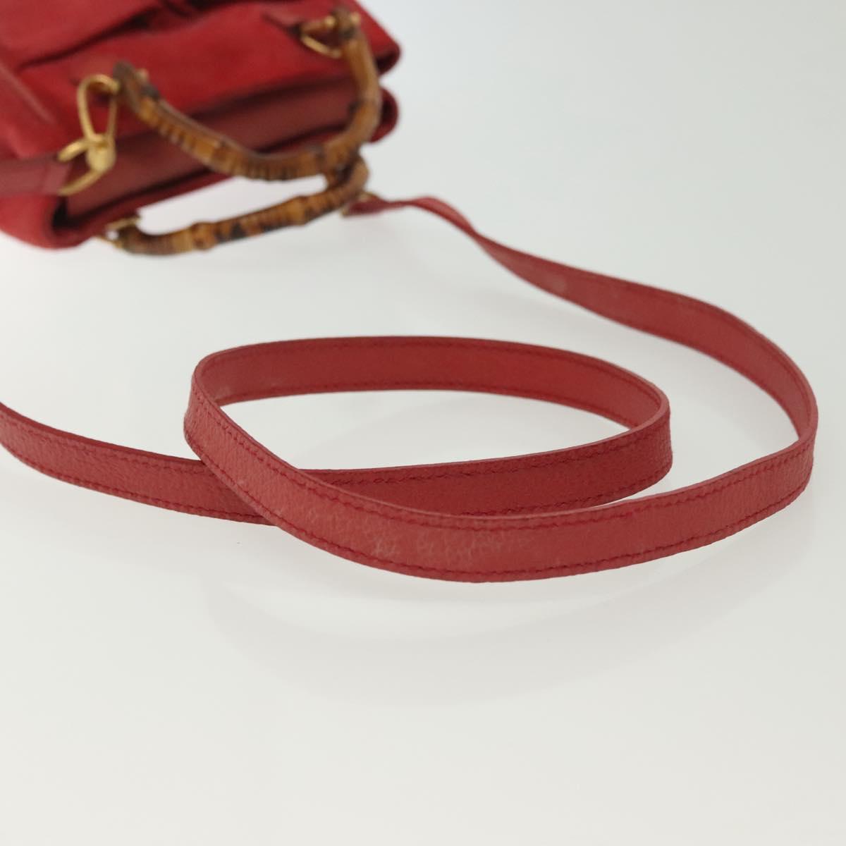 GUCCI Bamboo Hand Bag Suede 2way Red Gold 007 1793 0238 Auth BA4313