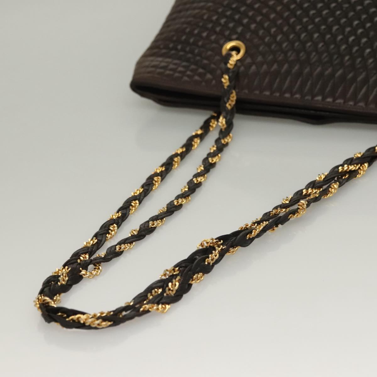 BALLY Quilted Chain Shoulder Bag Leather Dark Brown Gold Auth BA4324