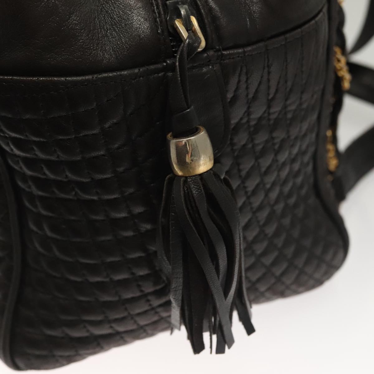BALLY Quilted Chain Shoulder Bag Leather Dark Brown Gold Auth BA4325