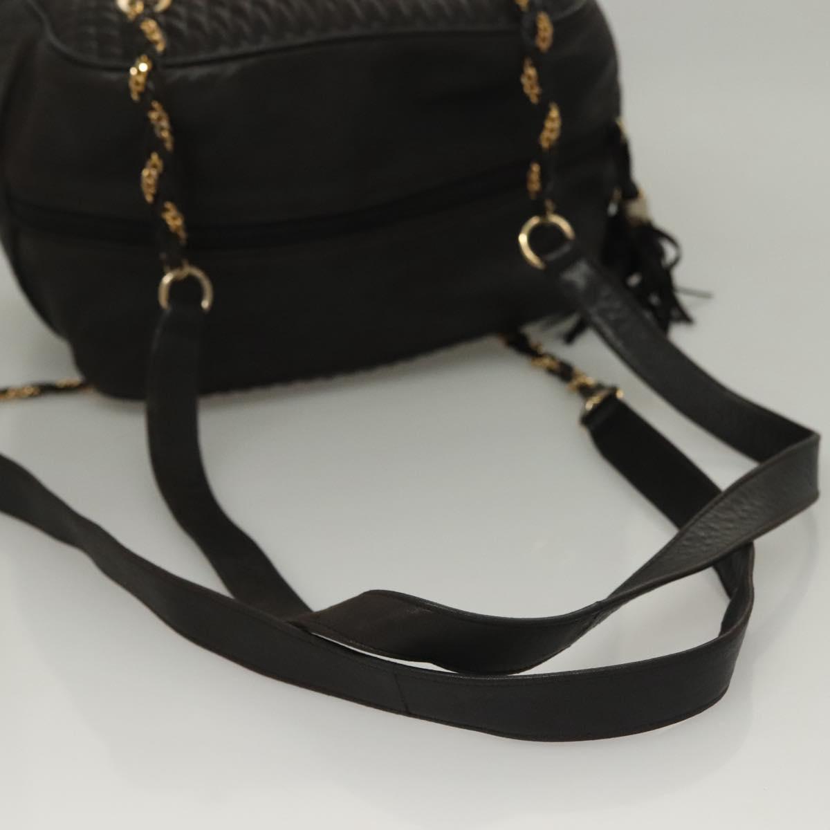 BALLY Quilted Chain Shoulder Bag Leather Dark Brown Gold Auth BA4325