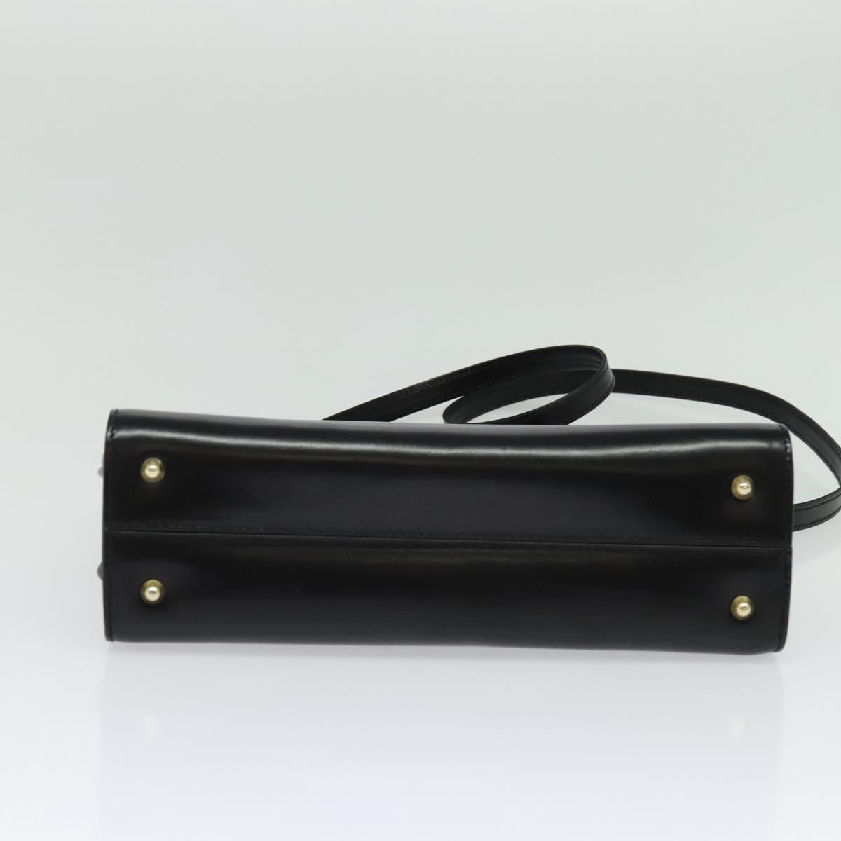 BALLY Hand Bag Leather 2way Black Gold Auth BA4327