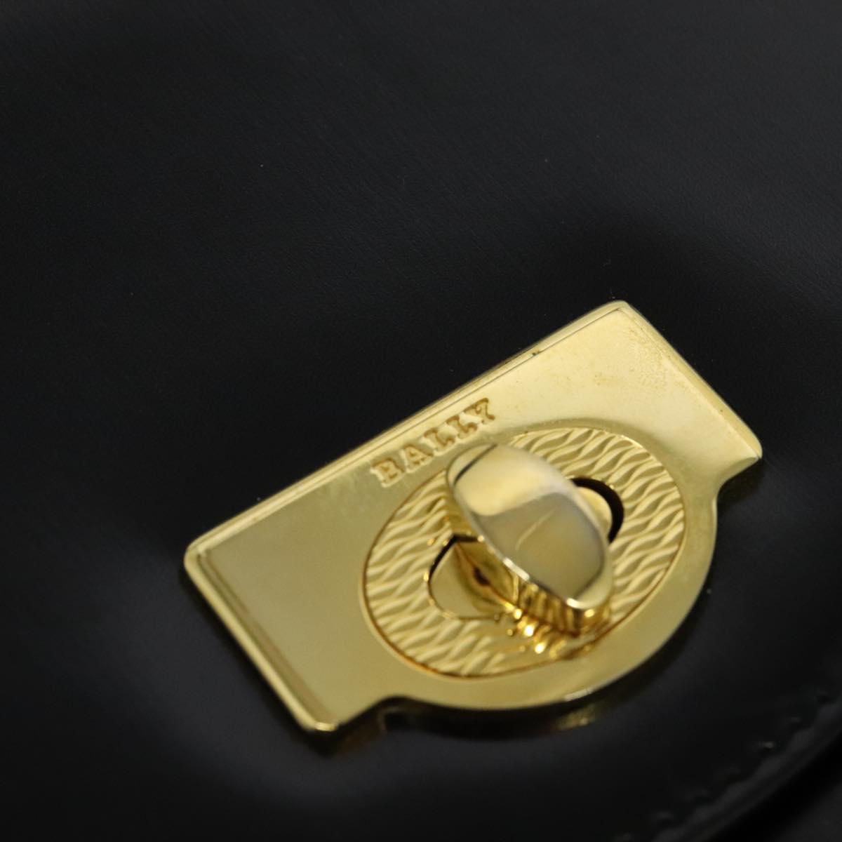 BALLY Hand Bag Leather 2way Black Gold Auth BA4327