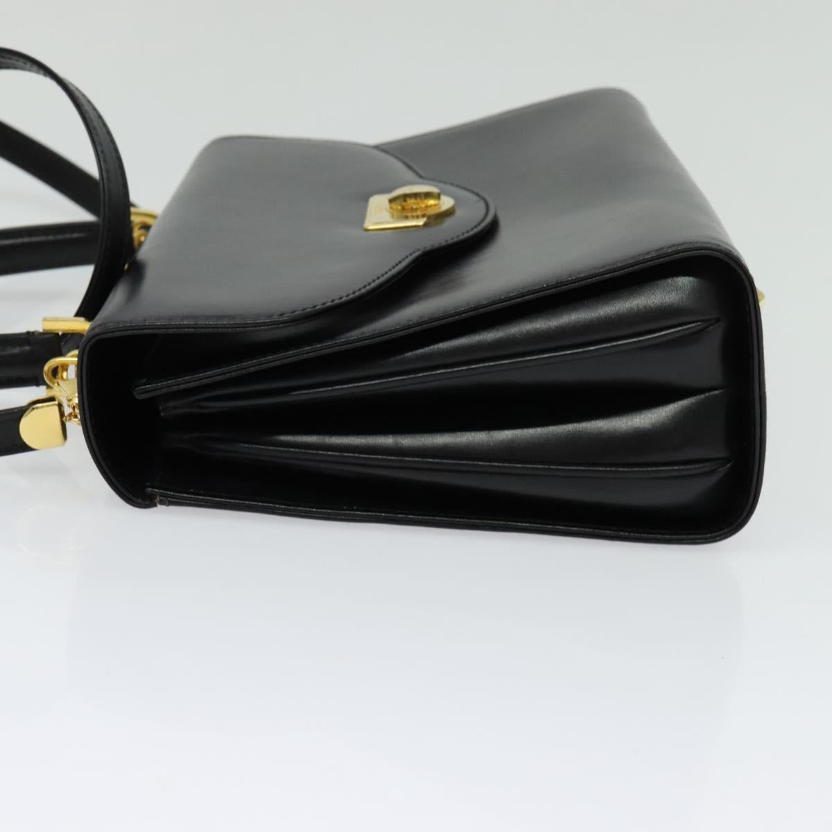 BALLY Hand Bag Leather 2way Black Gold Auth BA4327