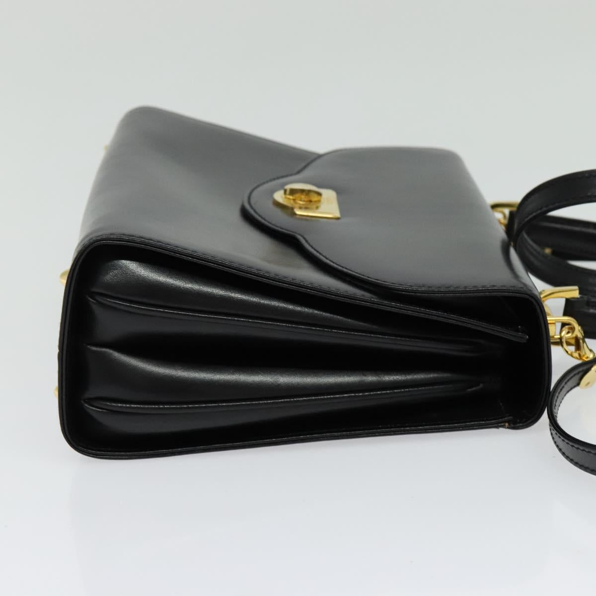 BALLY Hand Bag Leather 2way Black Gold Auth BA4327