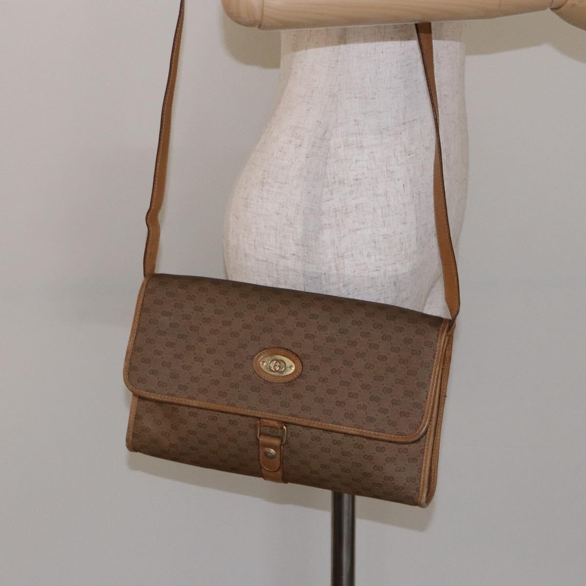 GUCCI Micro GG Supreme Shoulder Bag PVC Beige Gold Auth BA4331