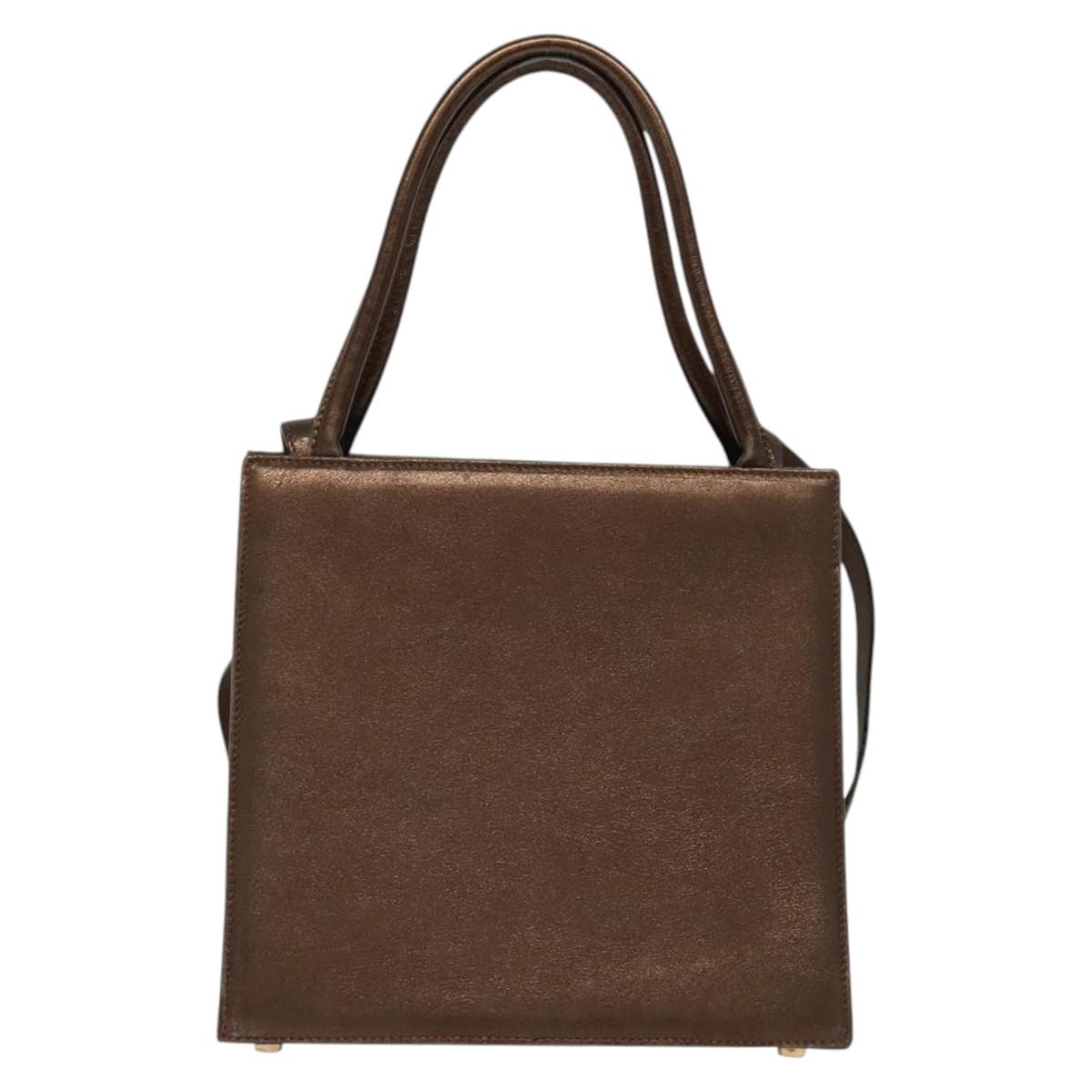 Salvatore Ferragamo Gancini Hand Bag Leather 2way Bronze Gold Auth BA4340