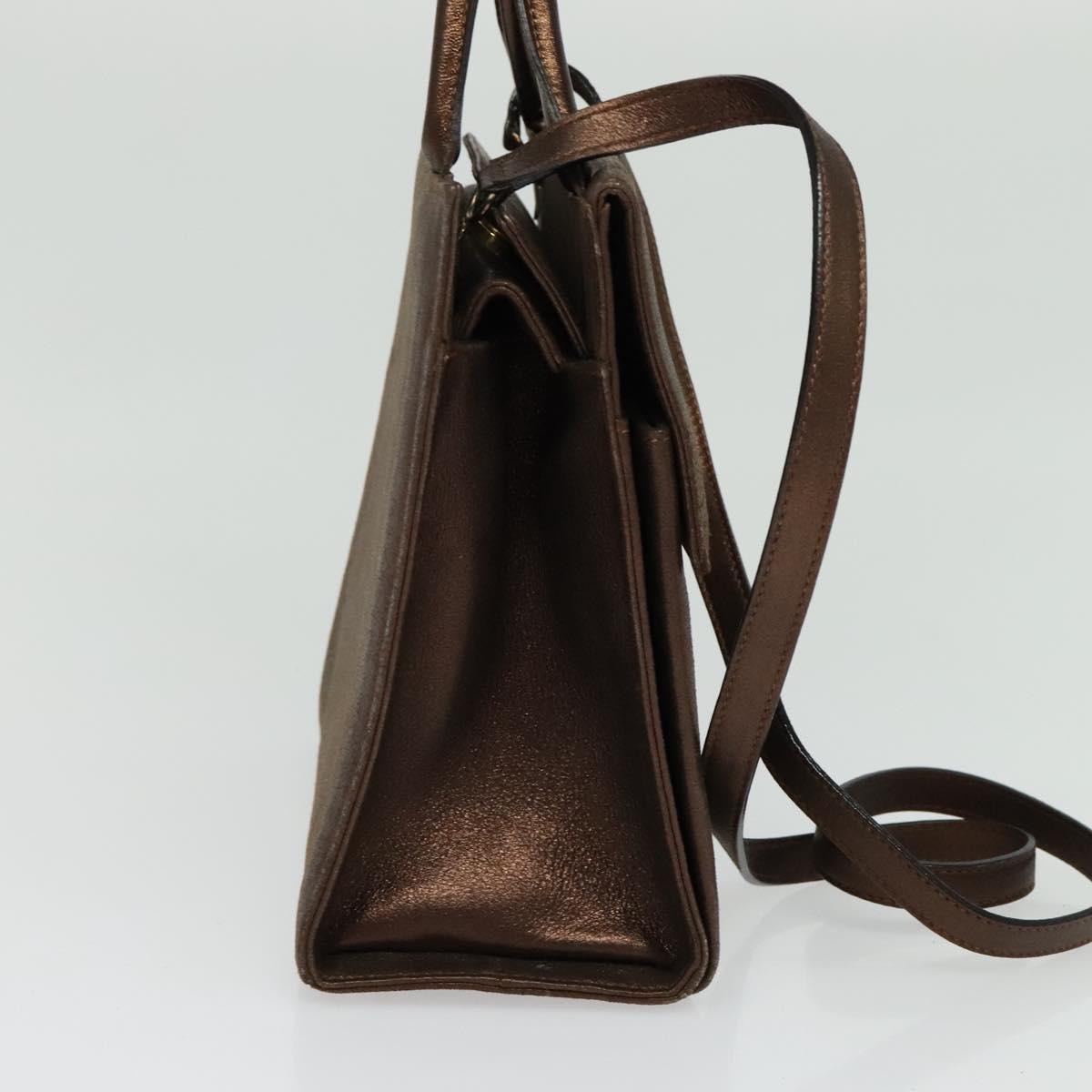 Salvatore Ferragamo Gancini Hand Bag Leather 2way Bronze Gold Auth BA4340