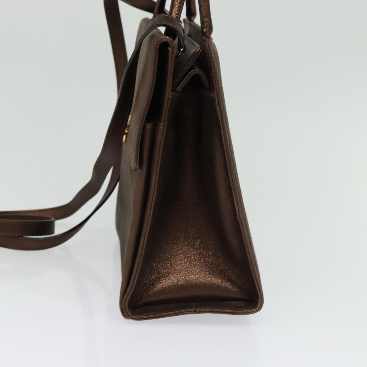 Salvatore Ferragamo Gancini Hand Bag Leather 2way Bronze Gold Auth BA4340